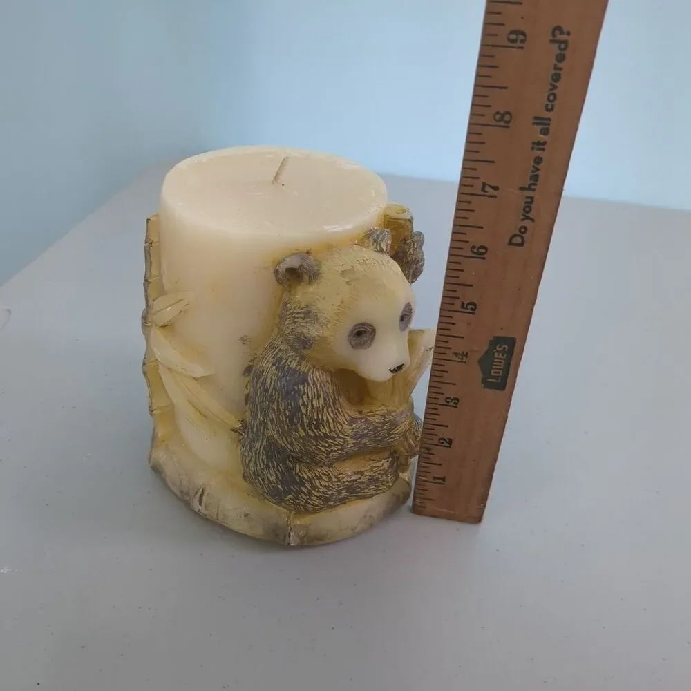 Animal Spirits Panda Bear Pillar Candle Sculpted Wax Handpainted Bamboo Lave